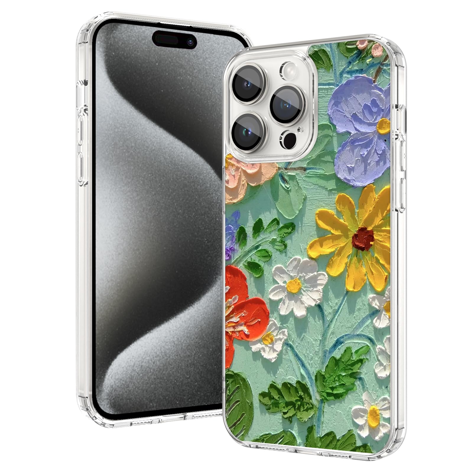 Coque iPhone 15 Pro Max Magsafe OOK transparente motif floral rétro - 7