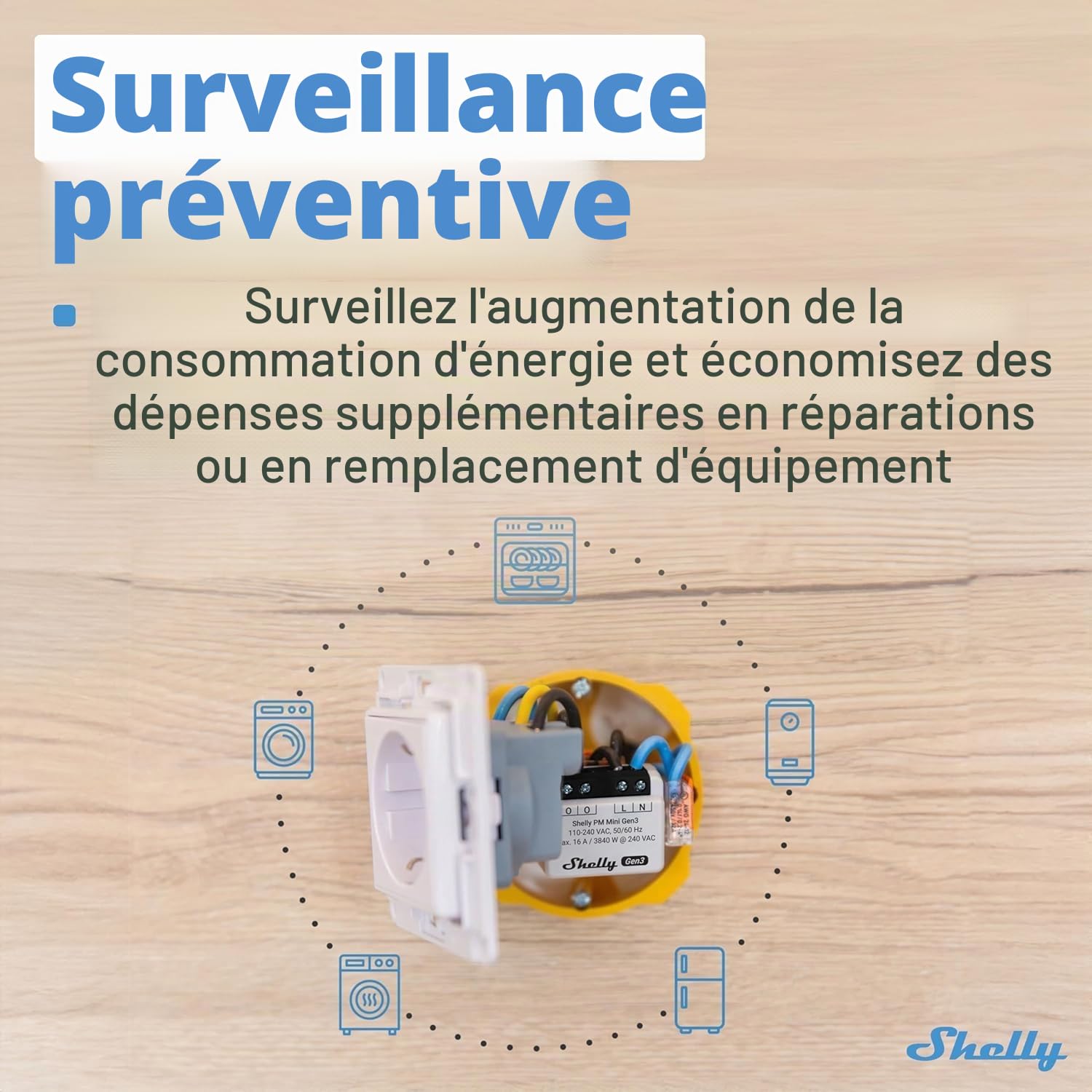 Shelly PM Mini Gen 3 | Lot de 4 | Compteur de puissance intelligent WiFi et Bluetooth 1 canal 16 A | Domotique | Compatible avec Alexa et Google Home | Application iOS Android | Pas de hub nécessaire