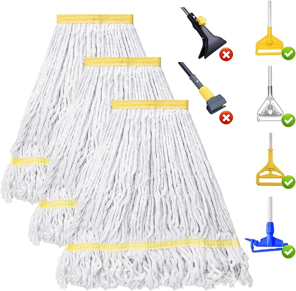 KeFanta 3 Pack Heavy Duty Commercial Mop Head Replacement,Looped End String Cotton Mop Heads,Industrial Wet Mops Refill for Floor Cleaning