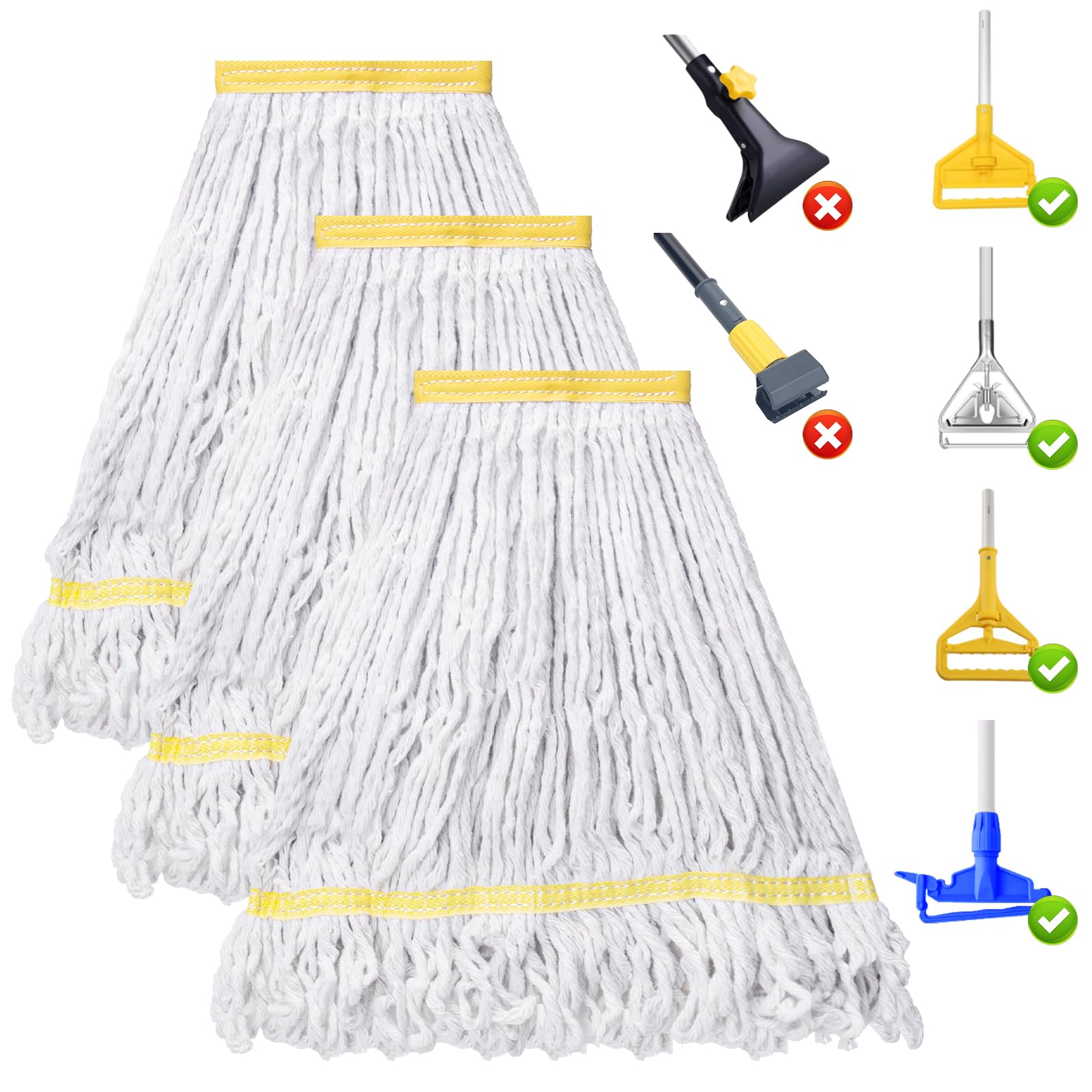 KeFanta 3 Pack Heavy Duty Commercial Mop Head Replacement,Looped End String Cotton Mop Heads,Industrial Wet Mops Refill for Floor Cleaning