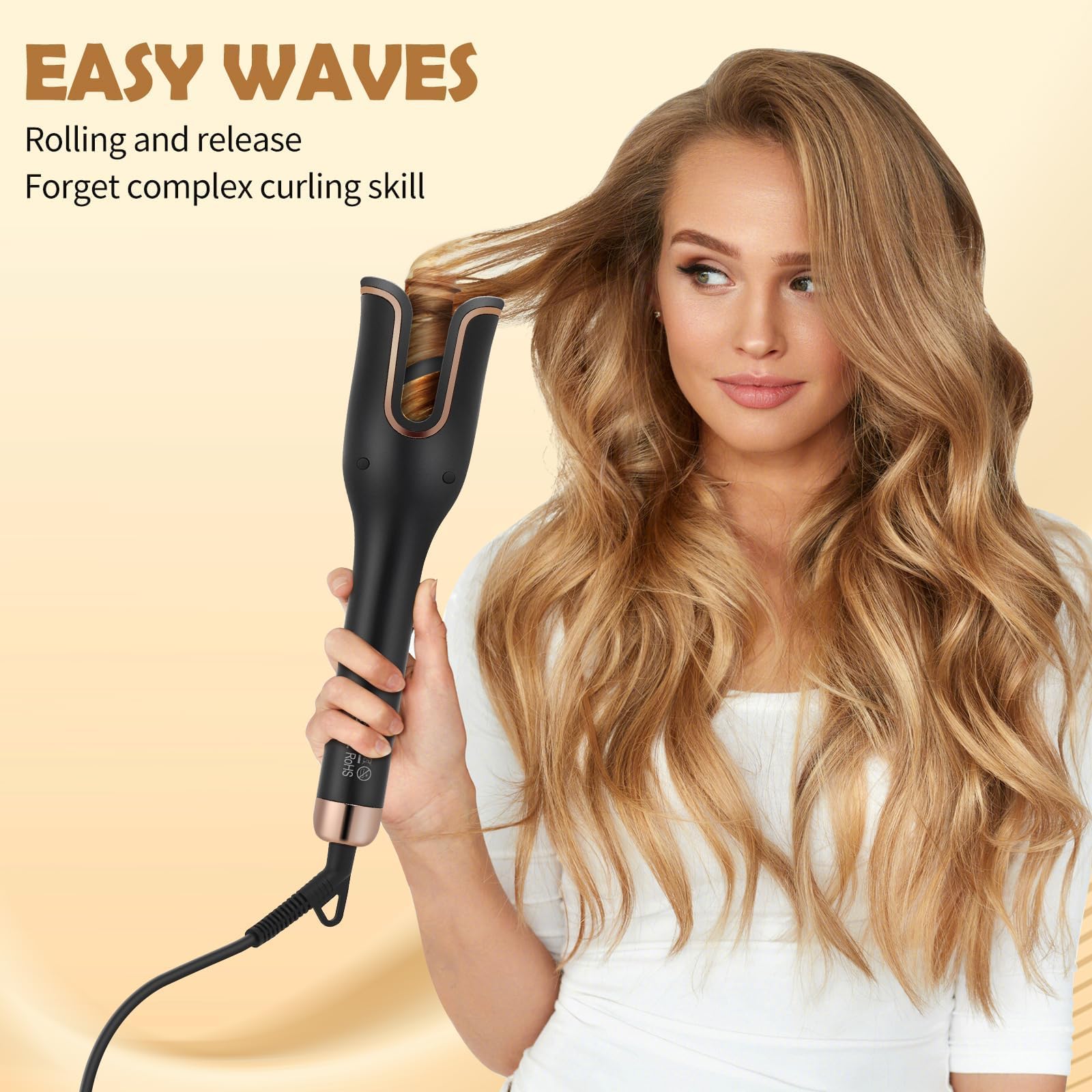 Boucleur à Cheveux Automatique, Fer à Boucler avec 4 Températures Réglables, Anti-Brûlure, Chauffage Rapide, Revêtement Céramique, Facile à Utiliser pour Cheveux Courts et Longs