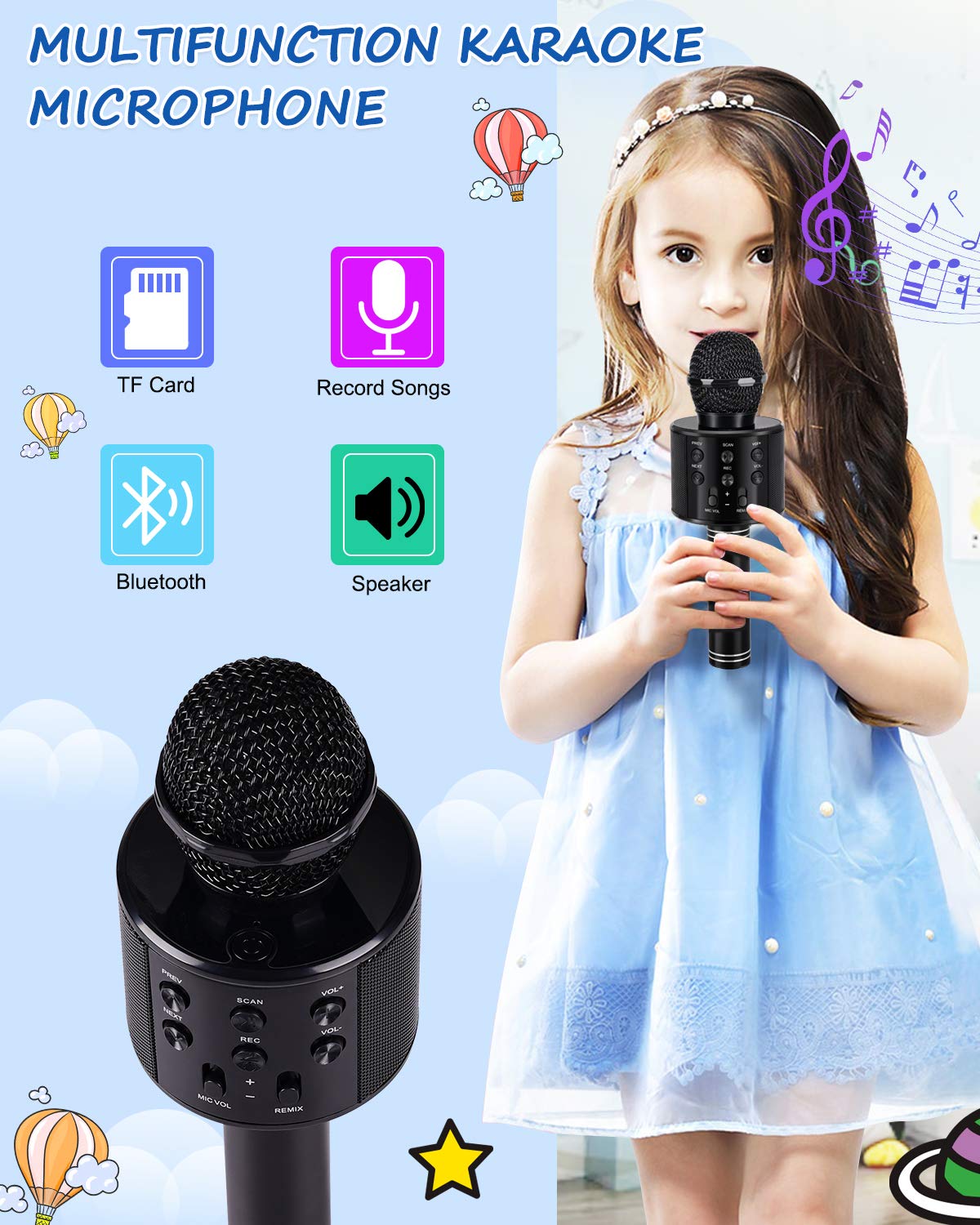 Juguetes para niños de 3 a 12 años, micrófono de karaoke para niños, regalos de cumpleaños para niños de 5, 6, 7, 8, 9, 10, 11, 12 años, juguetes para niñas de 4 a 11 años, color negro