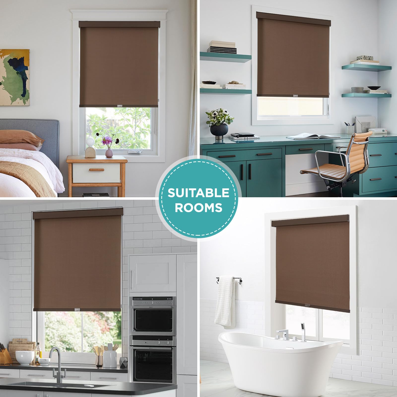 Joydeco Stores enrouleurs 100% occultants sans Fil pour fenêtres, à arrêt spontané, Protection UV, Stores tissés naturels pour la Maison et Le Bureau, Housse en Aluminium résistant à la lumière (71,1