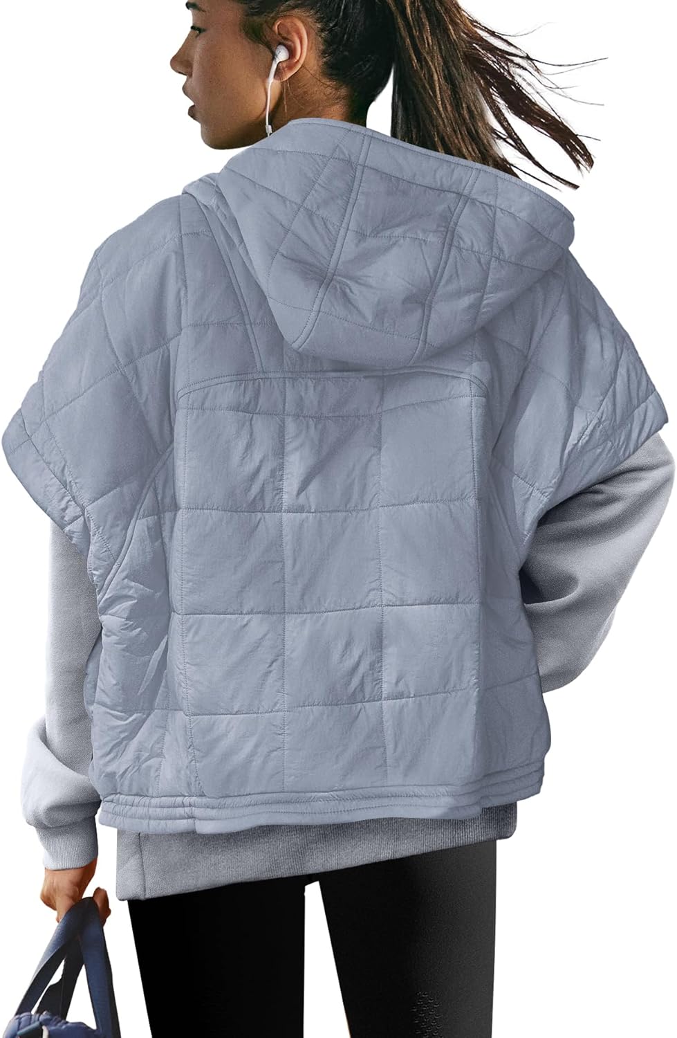 SENSERISE Womens Oversized Puffer Vest Sleeveless Quilted Jacket Zip Up Hooded Puffy Vest Ponchos Coats with Pockets - Image 3