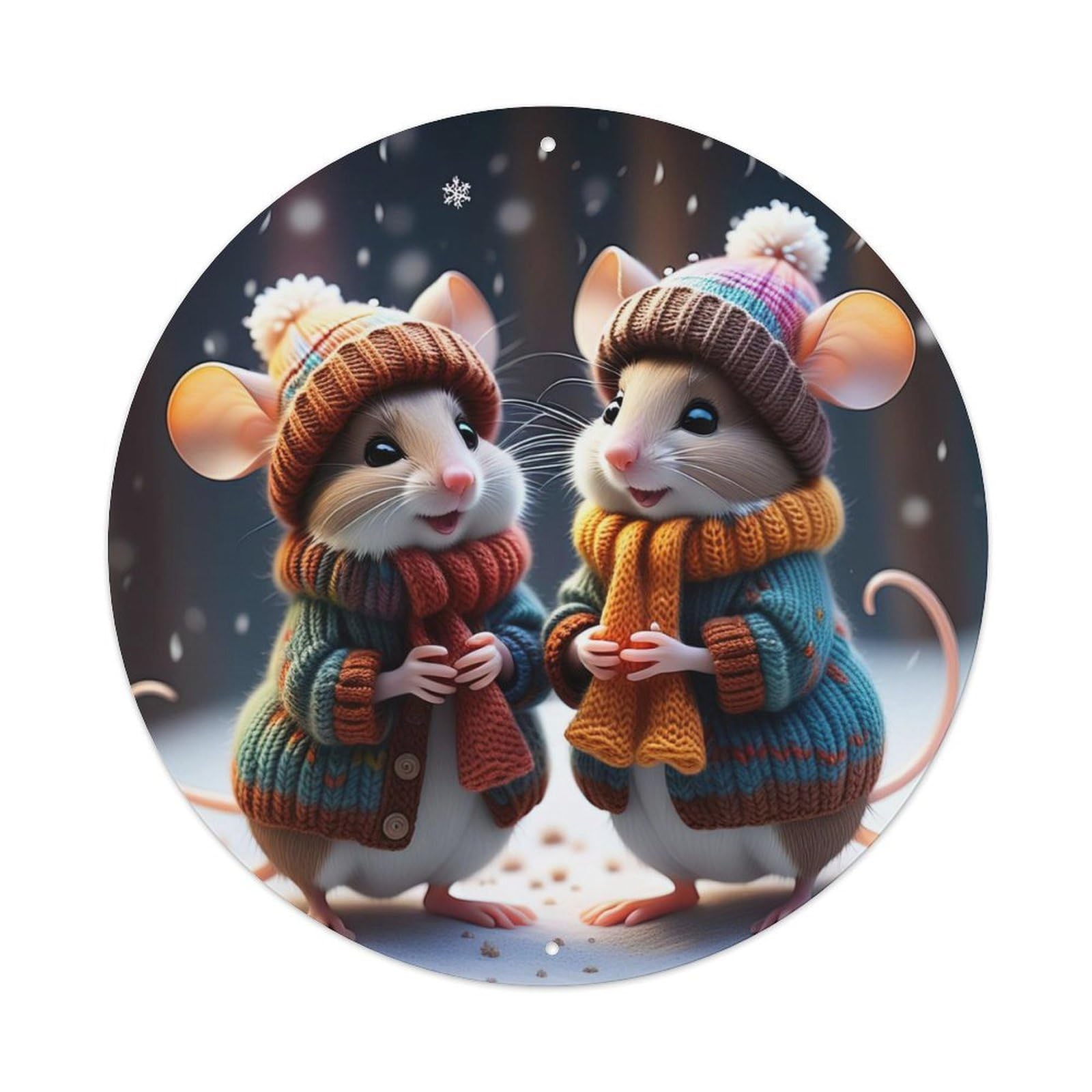 Animal Artwork Two Mice in The Snow Vintage Metal Tin Sign Plaque Wall Decor for Cafe, Club Bar, Office, Garden Metal Poster 8x8Inch