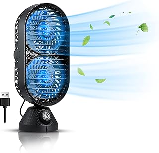 USB Desk Fan Oscillating Cooling Fan, Portable Table Fan Desktop Fan with Dual Head,Dual Air Circulation,Stepless Speed Quiet USB Tower Fan,Oscillating Fans for home bedroom Office