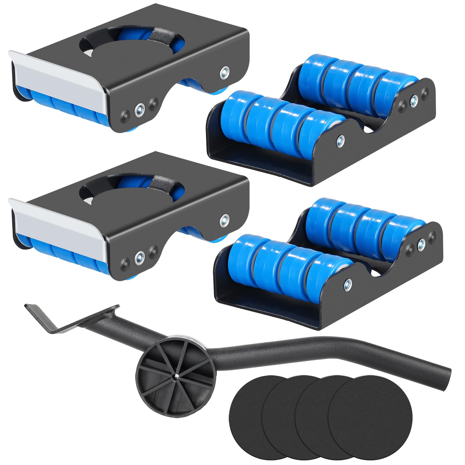 Esilihom Furniture Sliders with Wheels,Heavy Duty Transport Roller Set, 4 Metal Sliders and Pry Bar