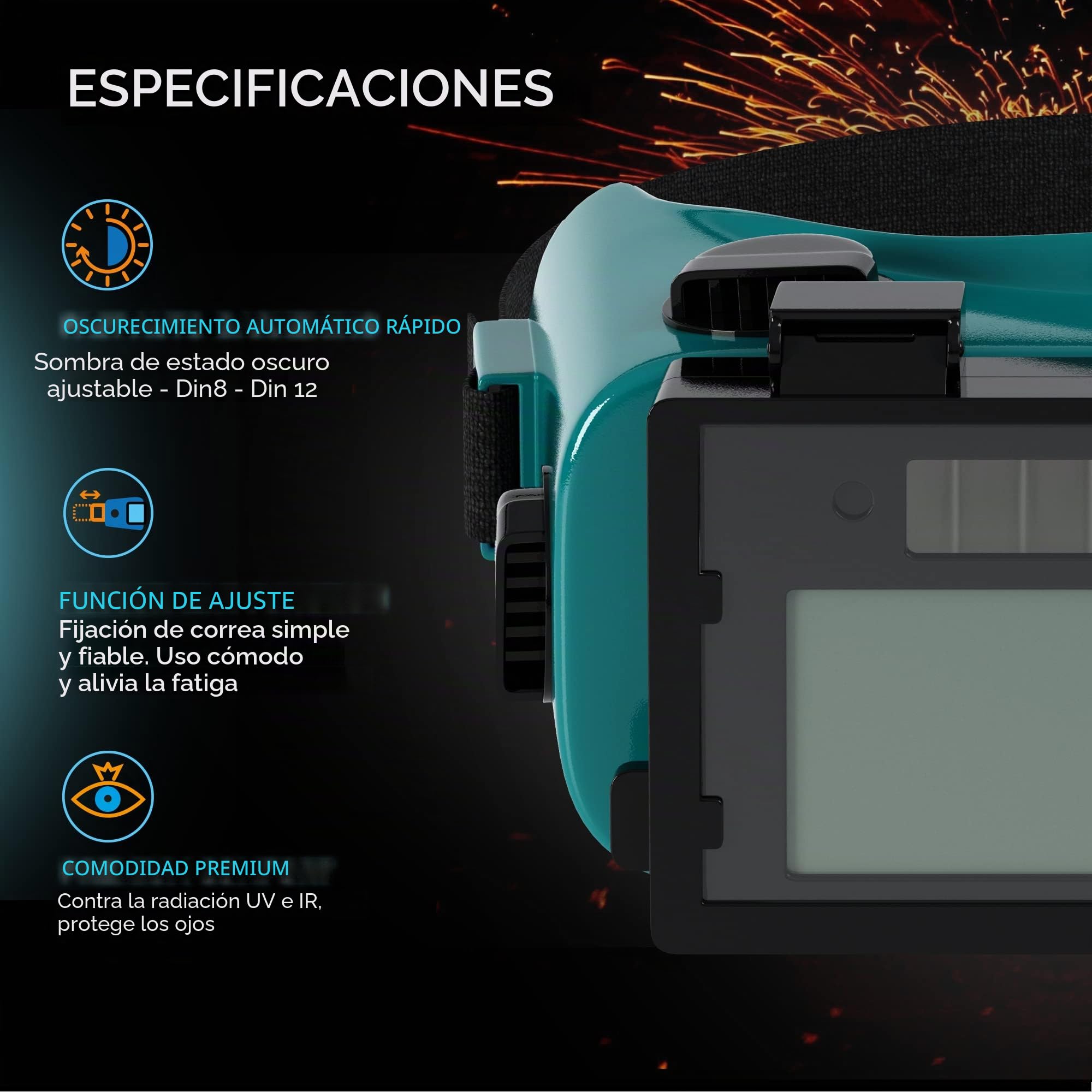 SPARGOS Gafas de Soldadura Autooscurecibles, Casco Solar para Soldadores, Protección Ocular con Lentes Rebatibles para Corte con Soplete de Gas