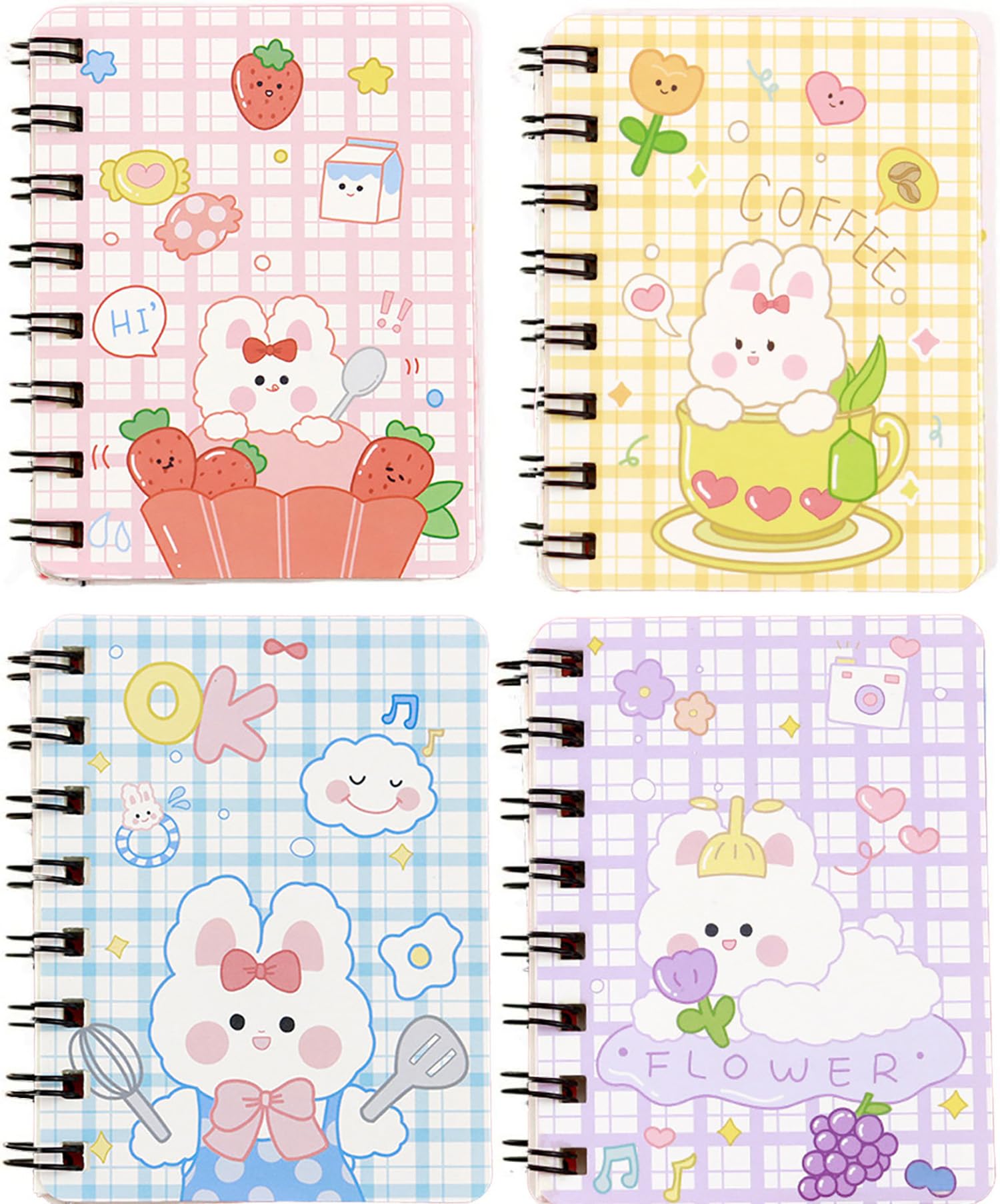 SHIDESHIN 4Pcs Cute Small A7 Spiral Notebooks Kawaii Bunny Memo Notepads Blank Pages 80 Sheets -160 Pages Journals for Study, Drawing and Writing