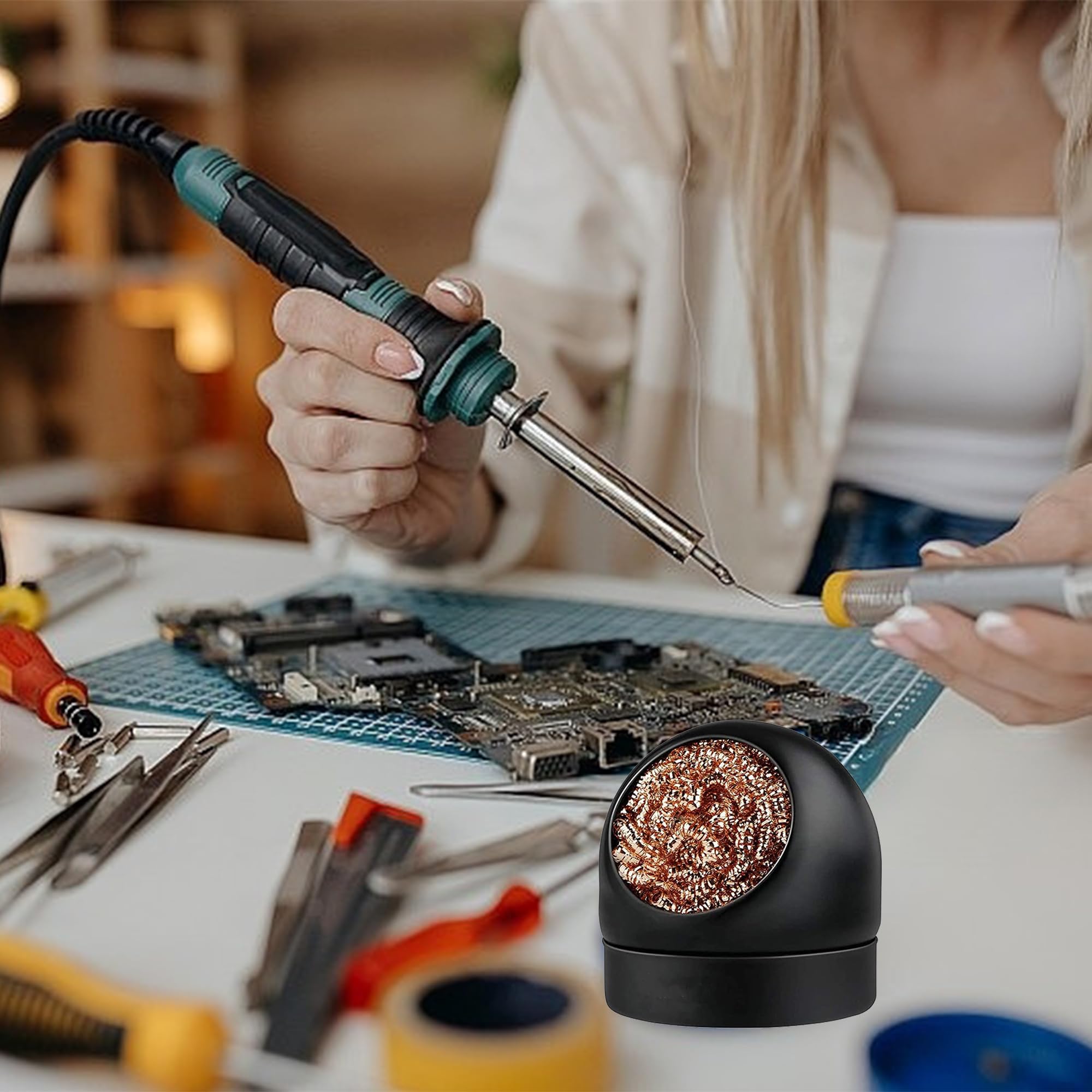 Kit Pulizia Punte Saldatura - Detergente In Ottone Con 6 Sfere E Supporto - Per Ferri Da Saldatura - Foto 2