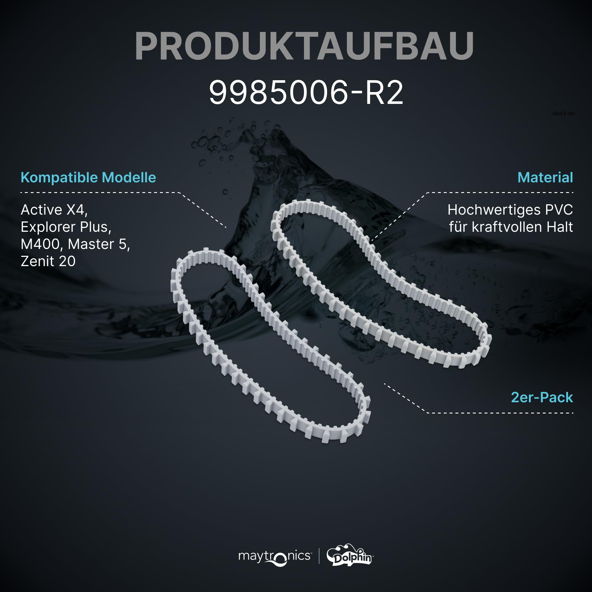 Dolphin Original-Ersatzteil - Langlebige graue Zahnriemen (2 Stück) - Teilenummer 9985006-R2