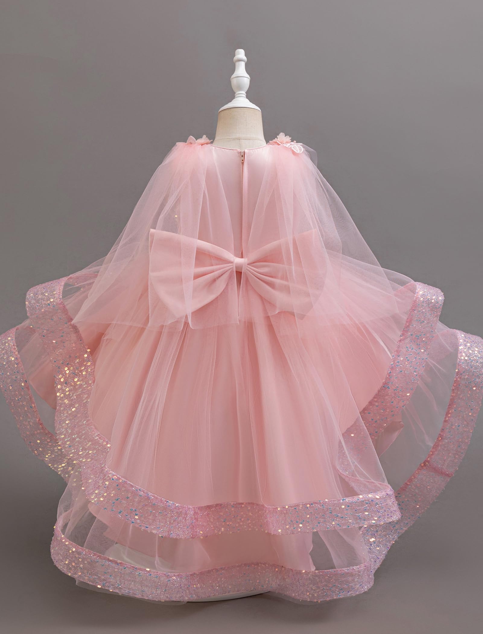 IBAKOM Abito da ragazza floreale elegante: abito estivo senza maniche in tulle, con paillette, abito da principessa per matrimonio, compleanno, festa