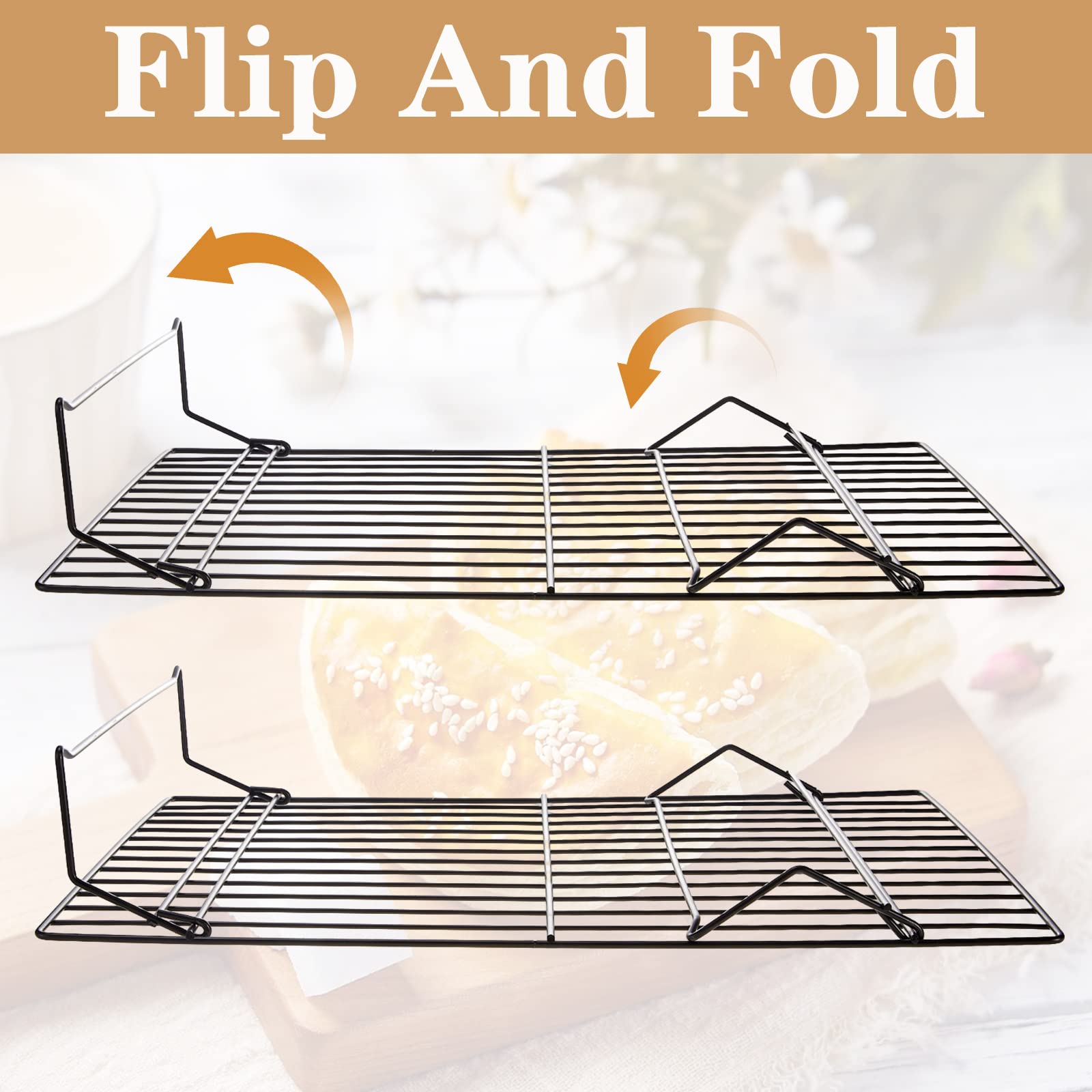 Juego de 2 estantes de enfriamiento de 4 niveles, apilables, de acero inoxidable, para cocinar, hornear, enfriar, asar pasteles de galletas, 16 x 10 pulgadas 3