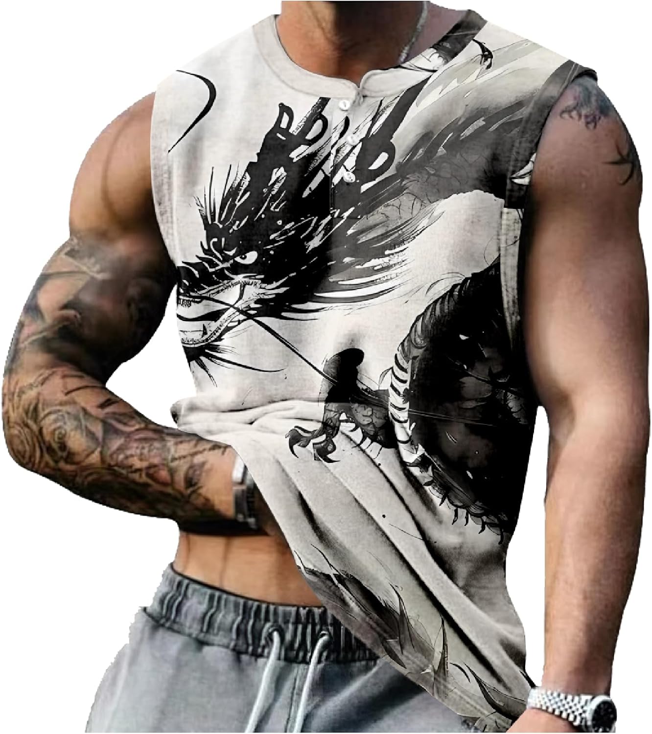 MARSVOVO Workout Tank Tops for Men Summer 2024 Fashion Animal Graphic Casual Sleeveless Breathable Quick-Dry Muscle Vest
