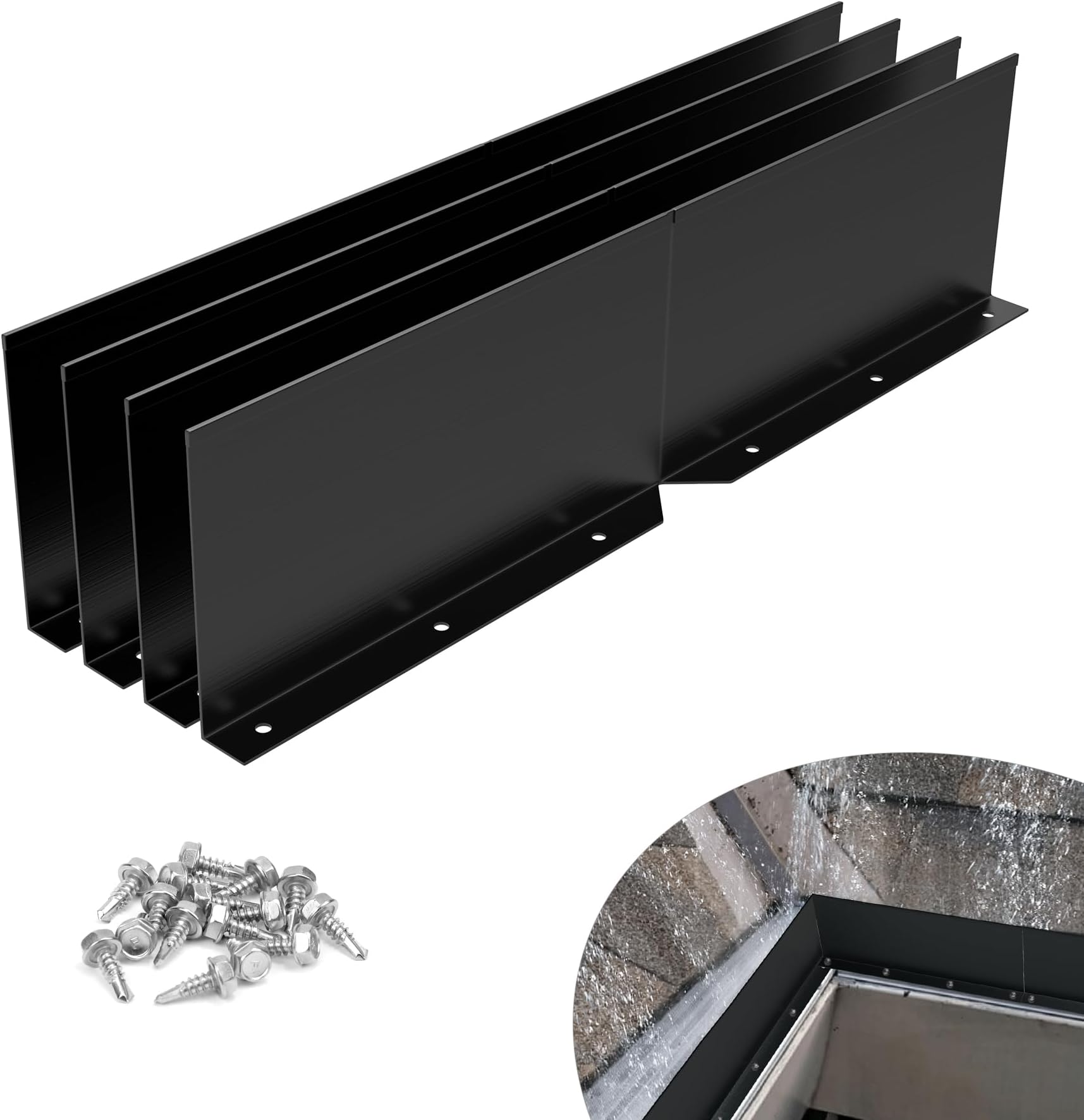 4 Pack Aluminum Gutter Valley Splash Guards, Foldable Rainwater Roofing Gutter Guard with Screws, Bendable Roof Rain Diverter for House Flat Shingle Roofs, Valley, Corner, Black
