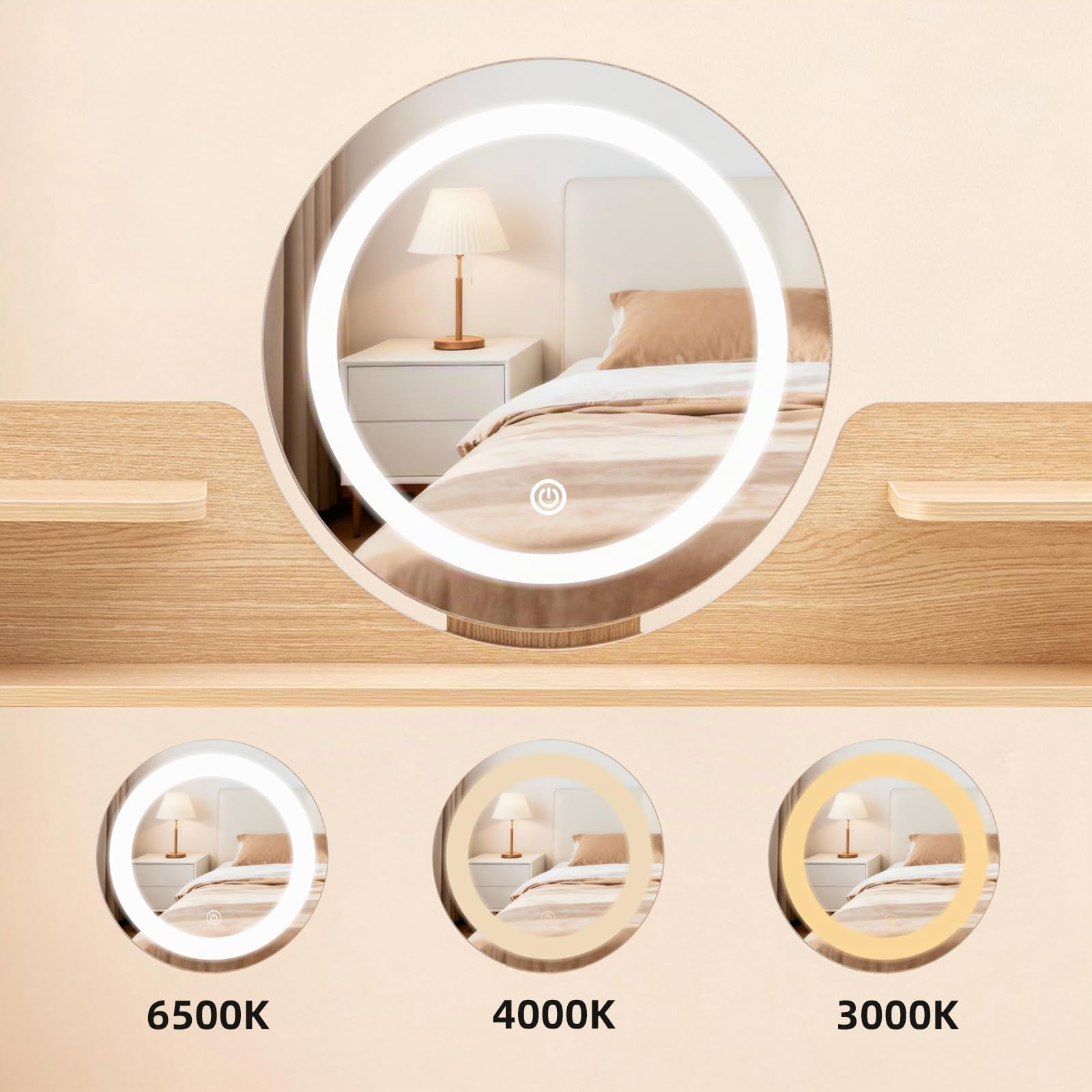 Tocador con Espejo LED, Mesa de Maquillaje con 5 cajones y 6 estantes de Almacenamiento, 40 x 80 x 134 cm, Escritorio tocador con Almacenamiento Extensible, Estilo Moderno de Madera, Blanco