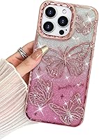 Vista 37 de BITOBE Diseñada para iPhone 16 Pro Max, Bonita Funda de Mariposa 3D Delgada con Chapado Brillante Reluciente de Lujo para Mujeres y Niñas Protectora