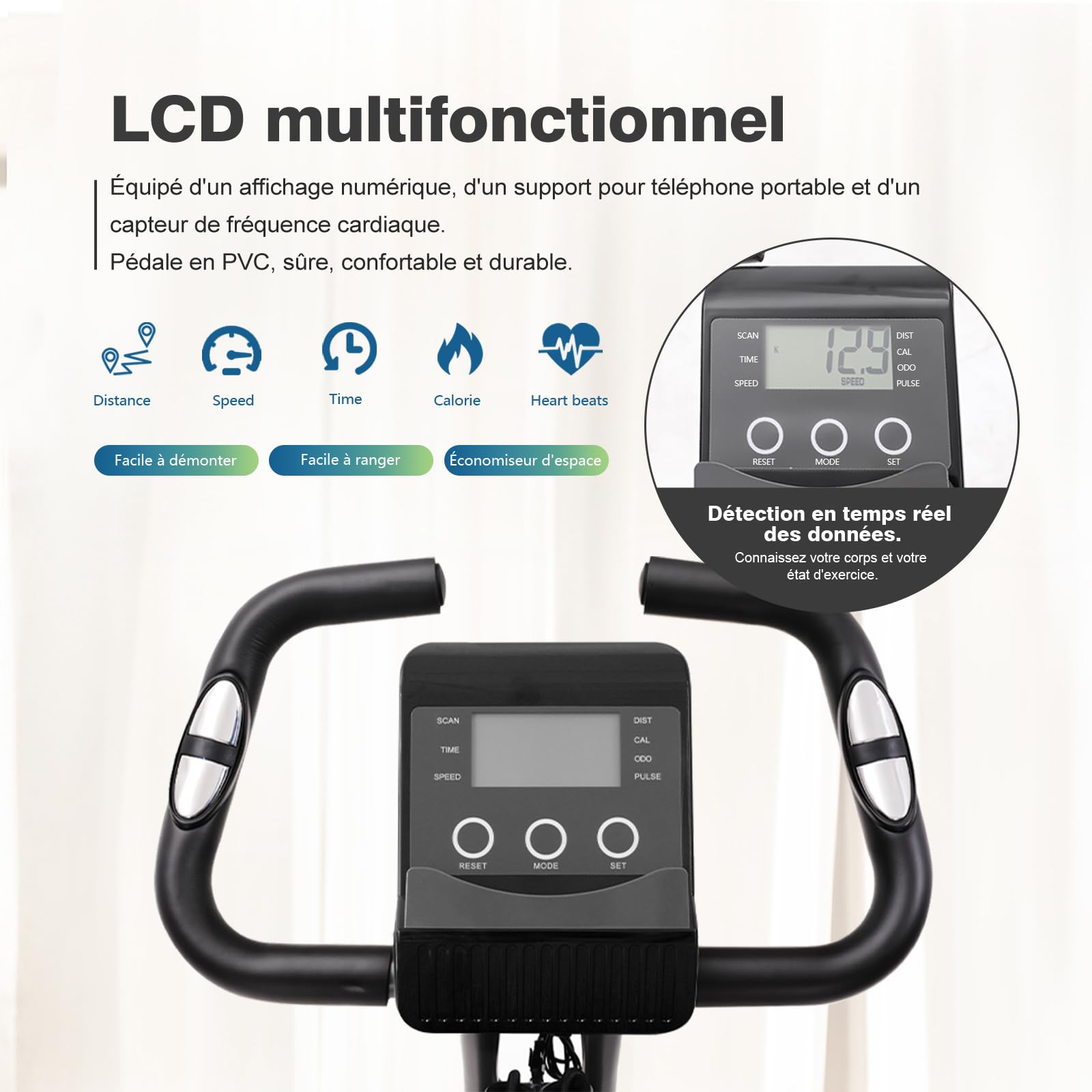 Vélo d'appartement pliable avec 10 niveaux de résistance magnétique réglable | Vélo stationnaire pliable droit et incliné est le vélo d'entraînement parfait pour un usage domestique