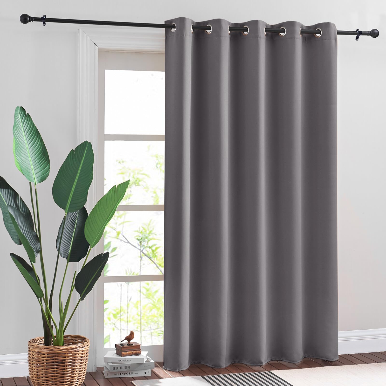 RYB HOME Blackout Curtains Grey - Thermal Insulated Energy Efficiency Window Curtains for Living Room Bedroom Home Office Dining Room Divider