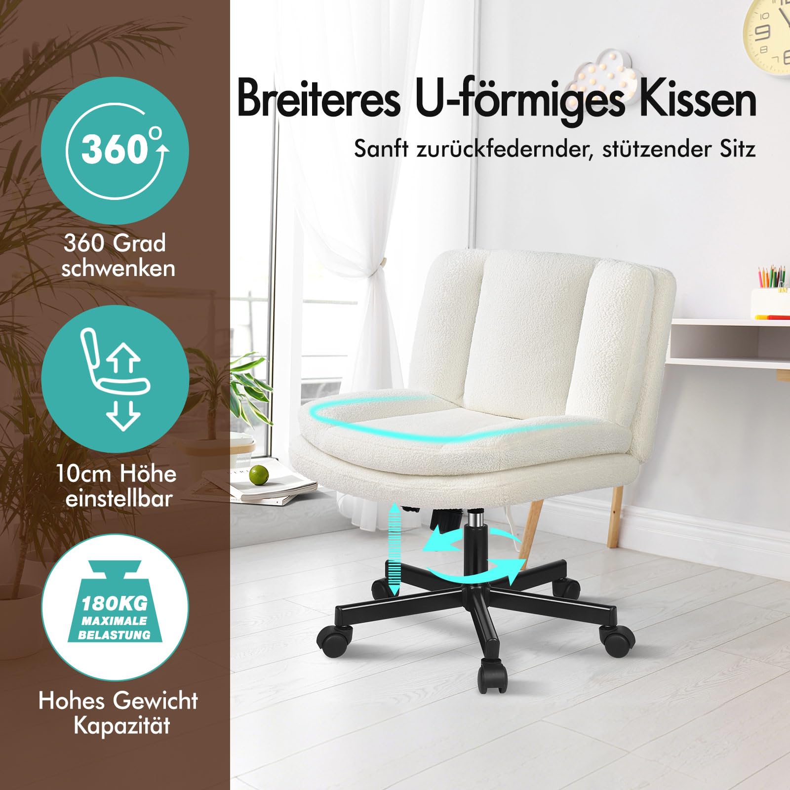 ALFORDSON Ergonomisch Kreuzstuhl Schminktischstuhl Bürostuhl Drehstuhl,Weiß