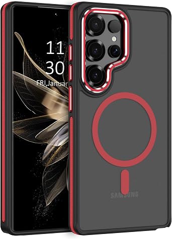 Case for Samsung S25 Ultra, Strong Magnetic [Compatible with MagSafe] Military Grade Protective Matte Skin Smooth Phone Case, Non Slip Anti-Scratch Bumper for Samsung S25 Ultra Cover, Red