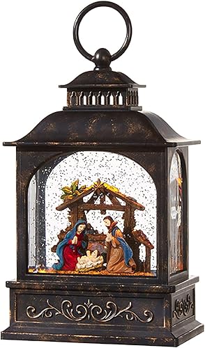 RAZ Imports Nativity Scene Lighted Water Lantern 8 Inch Lighted Christmas Snow G