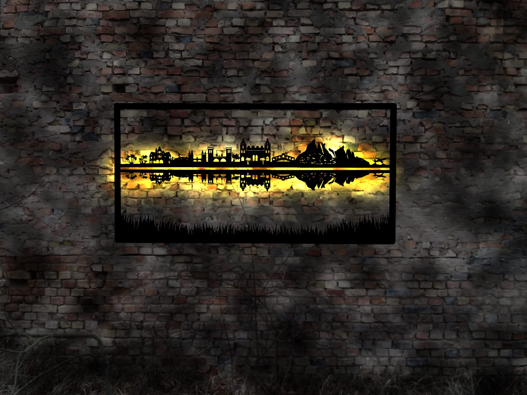 Skyline Isla Sol puesta de sol LED mural de madera, regalo romántico Romaniker neón, adhesivo de pared, guía de viaje