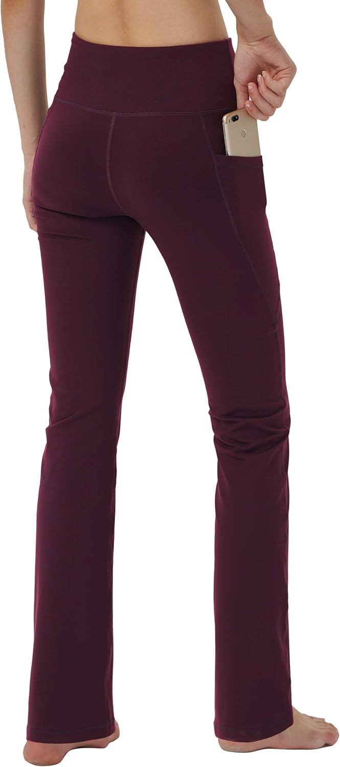 Women's Bootleg Yoga Pants with Hidden Pockets Tummy Control Running Legging Long Bootcut - Image 2