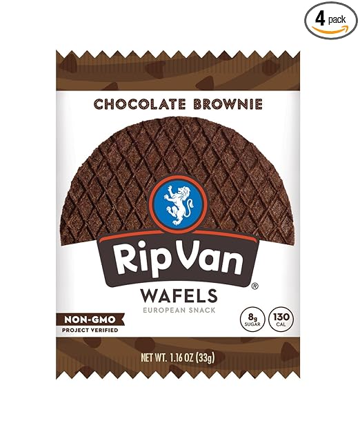 Rip Van Wafels Chocolate Brownie Stroopwafels - Healthy Snacks - Non GMO Snack - Keto Friendly - Office Snacks - Low Sugar (3g) - Low Calorie Snack - 4 Count
