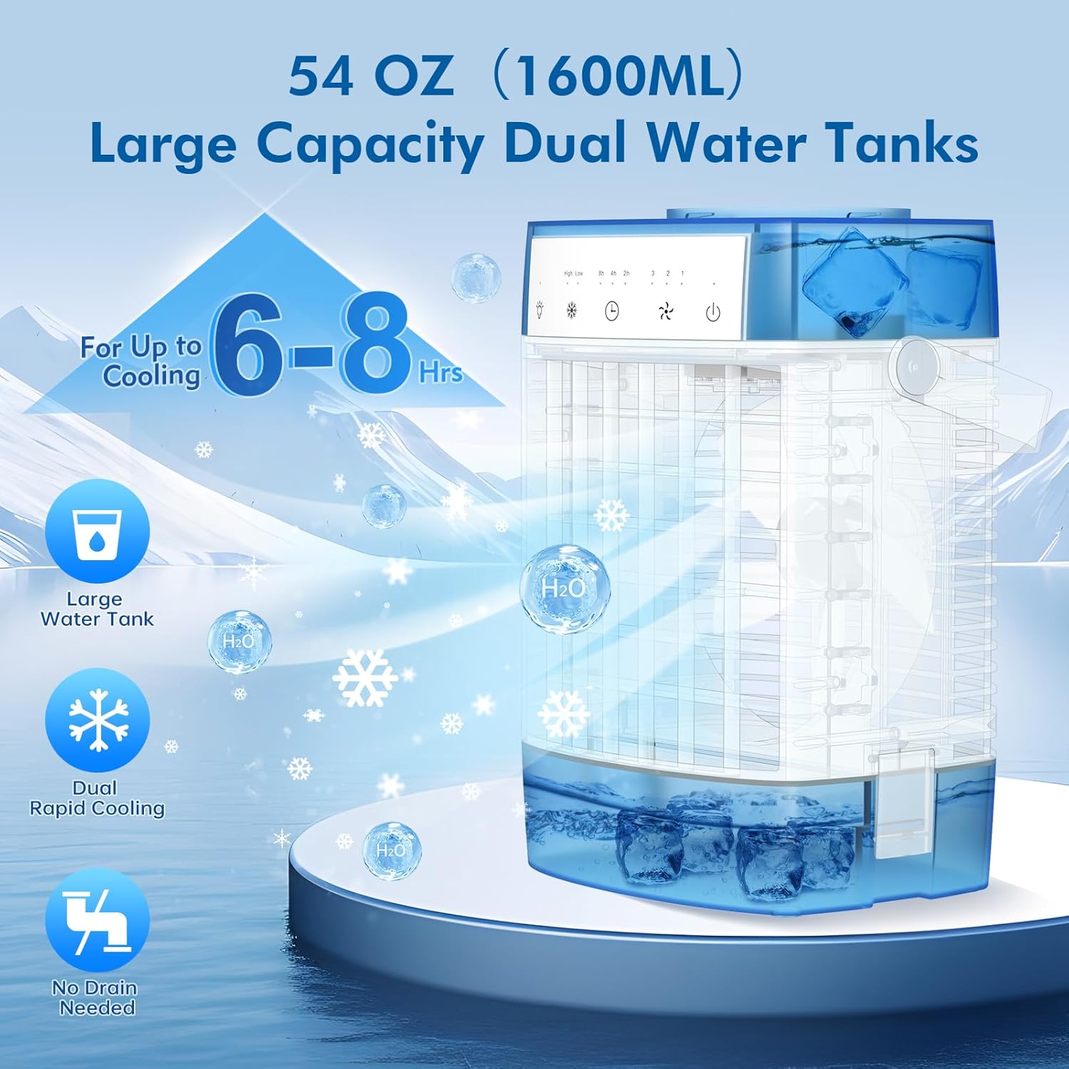 Portable Desk Fan,11 Inch Misting fan, 2 Mist mode, 3 Speed Mini USB Table Fan, with Timing Function,7 Color Night Light, Dual Water Tank, Cooling fan for Bedroom, Office, Camping-Blue