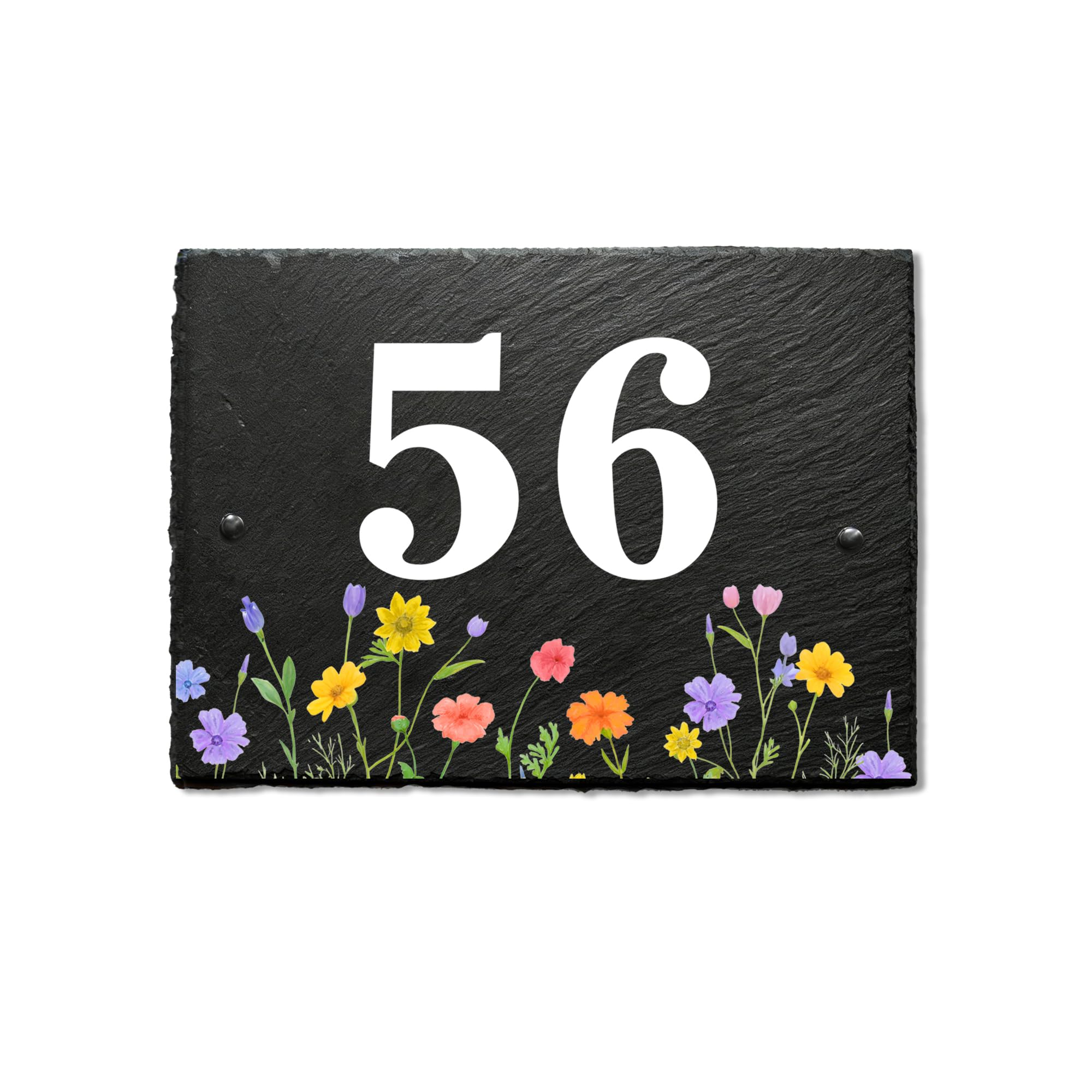 EDSG Personalised Slate House Signs for Outside, UV Printed Door Number Plaques for Wall, House Number Plaques Yard Garden Signs, Welcome House Sign Home Decor, with Wall Fixings (Medium - 20x15cm)