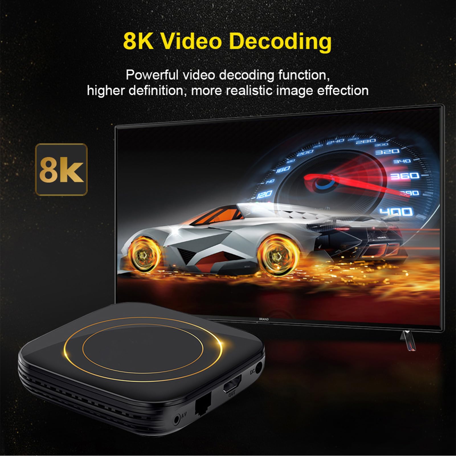 12 TV Box 8K, Czterordzeniowy H618 z 4 GB RAM i 32 GB ROM WiFi6 2,4 G 5,8 G Bluetooth .0, dla Streaming Media Player (wtyczka UE +64G)