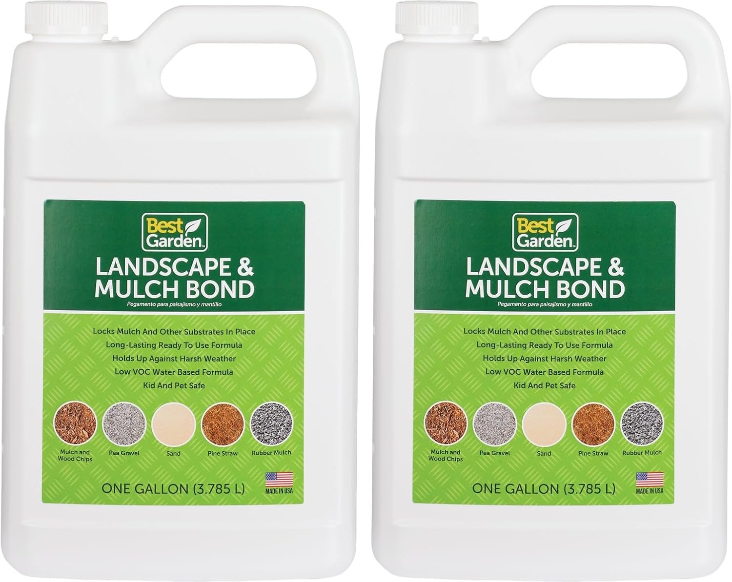 Best Garden Landscape & Mulch Bond – Pea Gravel, Sand, Rock, Wood & Rubber Mulch Glue for Landscaping Spray to Prevent Washout & Reduce Erosion - Kid & Pet Safe - Made in USA - 2 Gallons