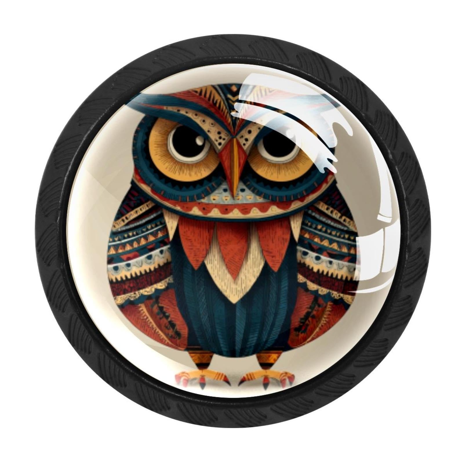 CHENZZZZ 4 Pack Cabinet Handles Ethnic Tribal Cartoon Animal Owl Kitchen Drawer Pulls Furniture Door Handles for Cupboard Bedroom Wardrobe