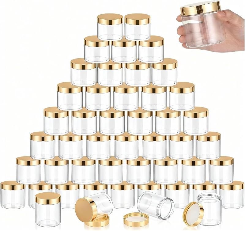SATINIOR 100 Frascos Plásticos com Tampa de Rosca, Boca Larga, 240 mL, Dourado