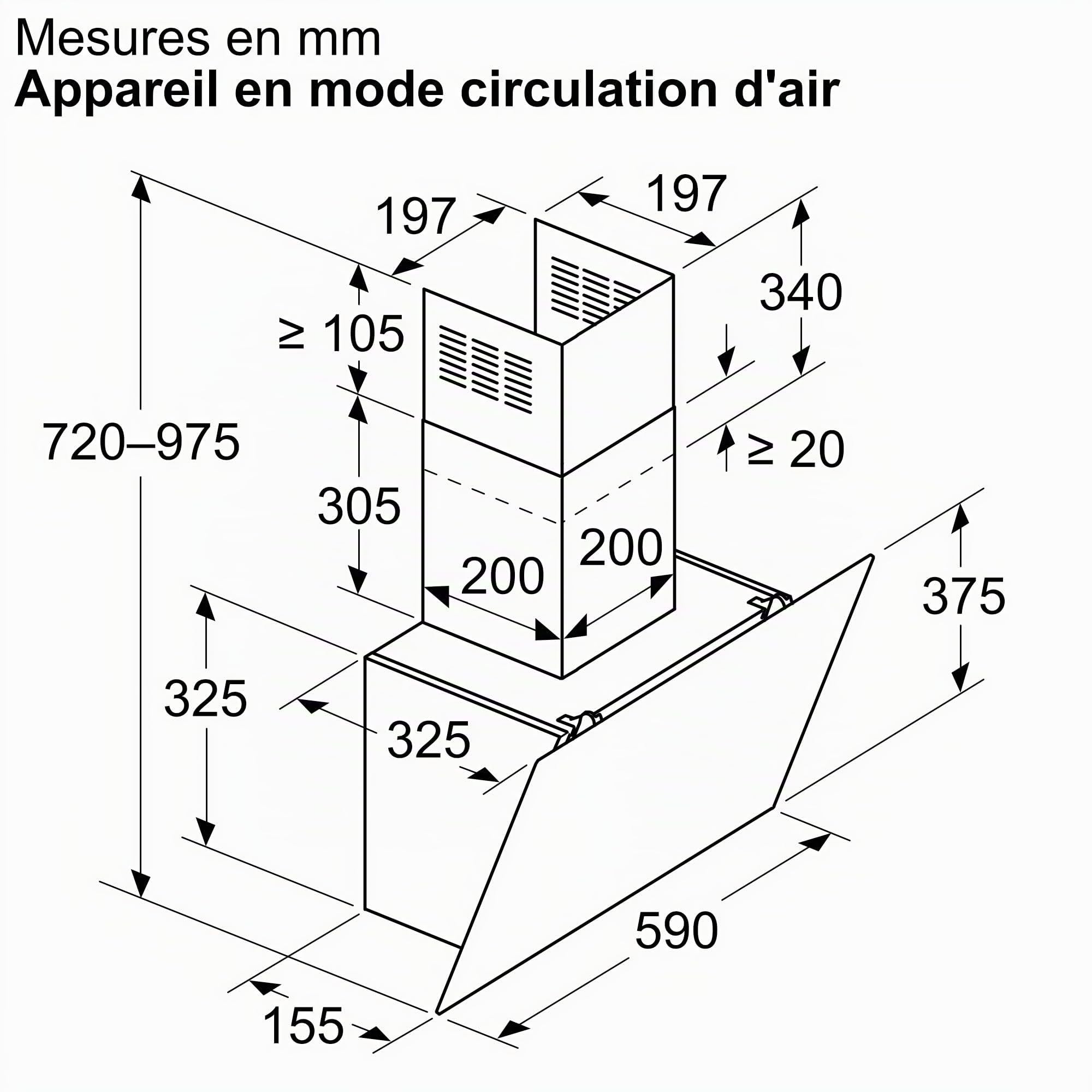 Bosch DWK65DK60, Hotte murale Série 2, 4 vitesses d'aspiration dont 1 intensive, 60cm, Noir avec finiton en verre