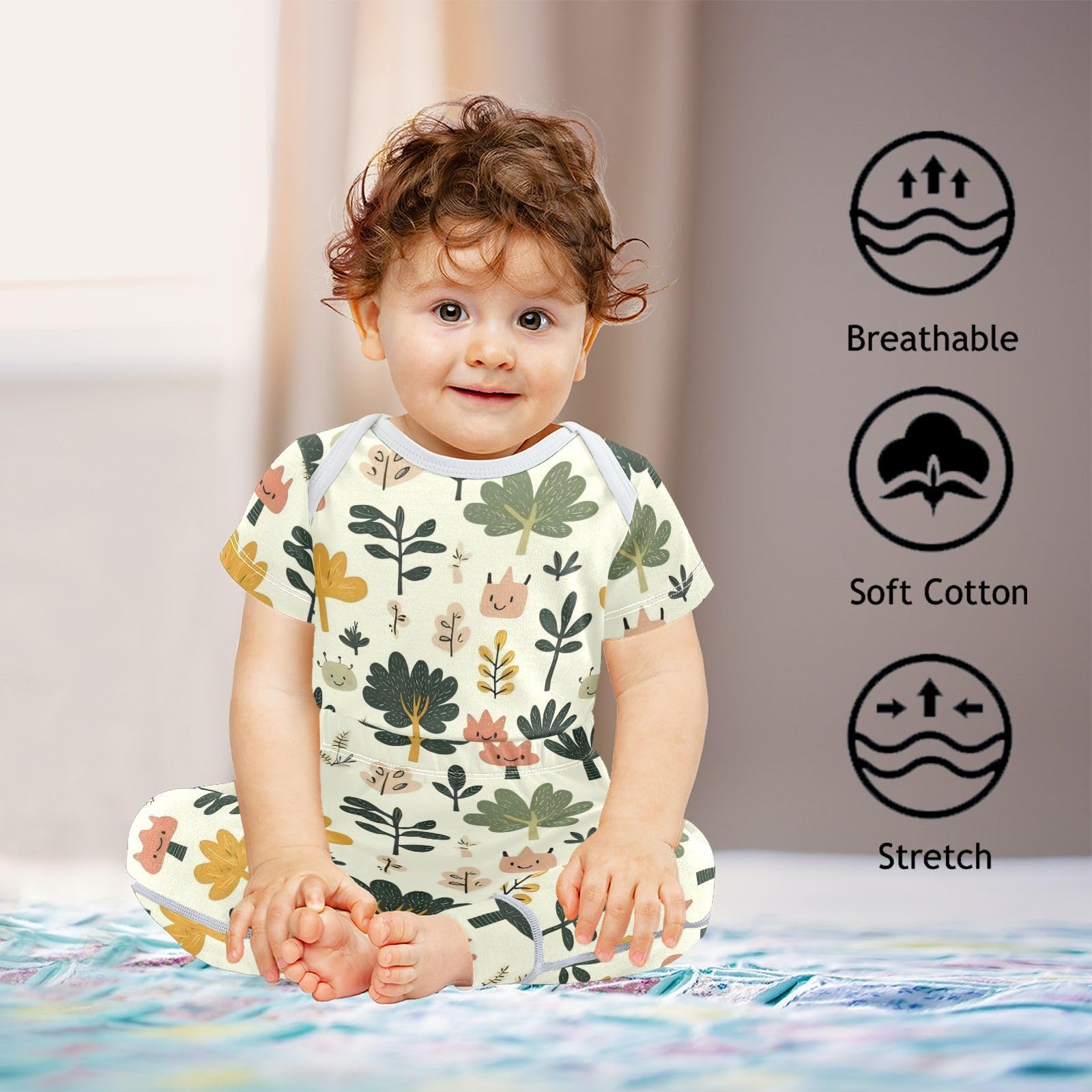 vvfelixl Cartoon Cute Tree Monster Baby Bodysuits Set,Baby Layette Sets Unisex Short Sleeve Babys Pants Sets 6-9M