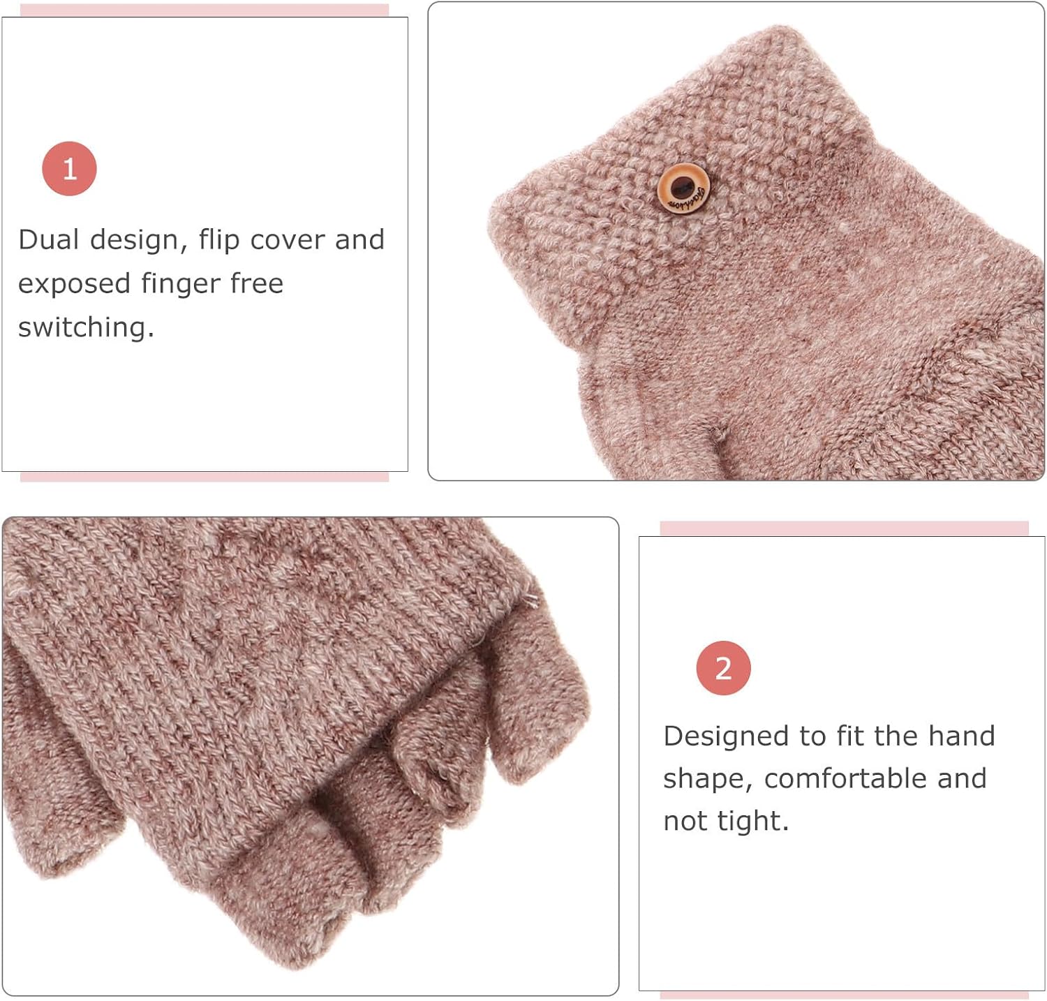 Xmas Convertible Fingerless Gloves 2pair Acrylic Winter Knit Mittens image 2