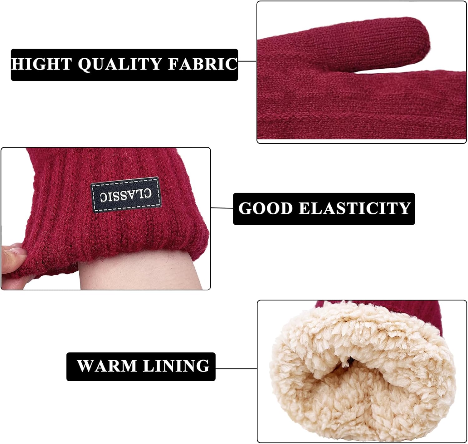 Beurlike Winter Mittens Gloves for Women Warm Fleece Lining Knit Thick Gloves for Cold Weather - Image 4