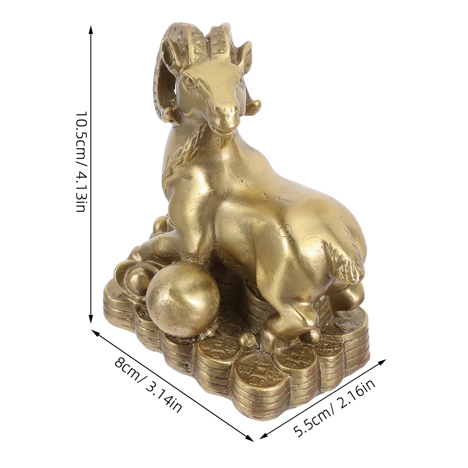 SHINEOFI Mosiężna figurka kozy: Kolekcjonerska, realistyczna figurka zwierzęcia zodiaku - Rok Owcy 2027, zwierzęcia, dekoracja biura