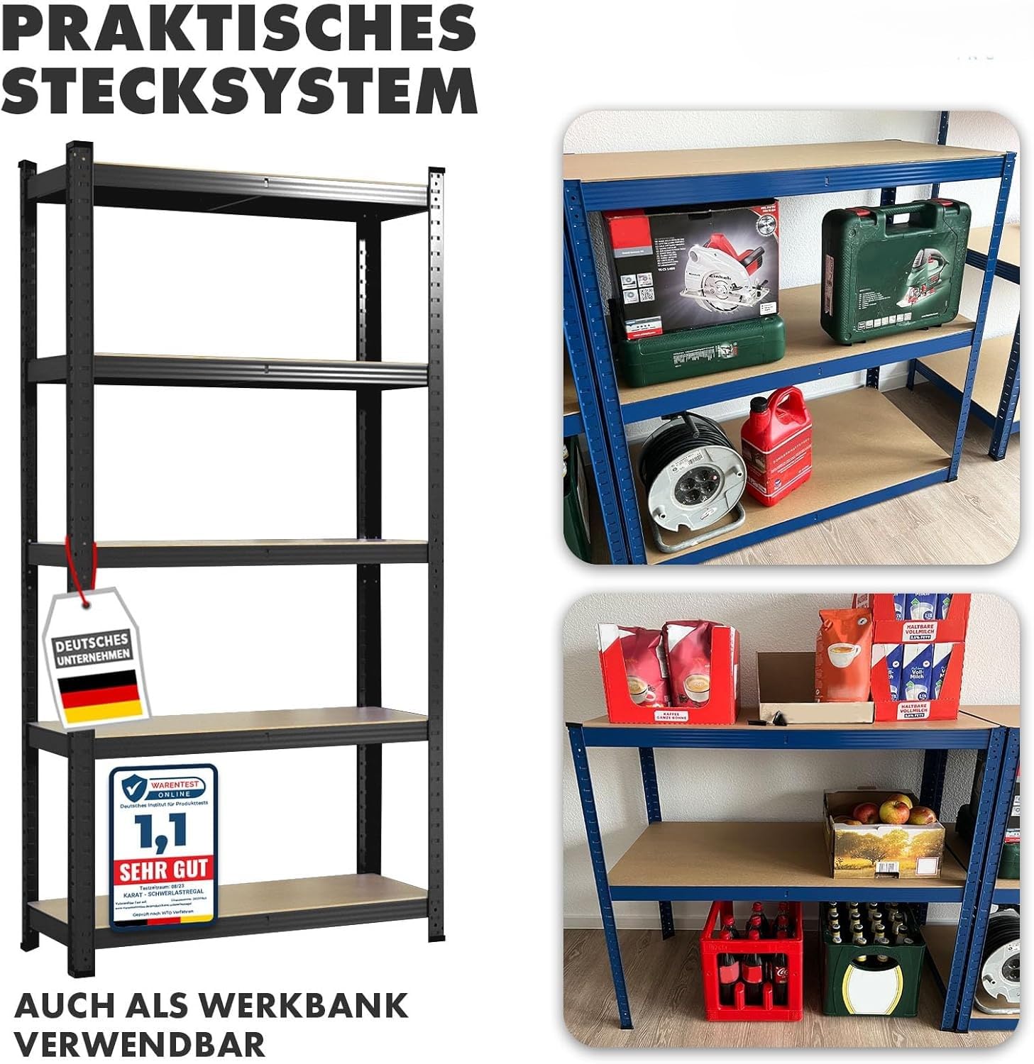 Floordirekt Schwerlastregal, 2er Set, schwarz 200 x 100 x 50 cm Steckregal, Kellerregal, Lagerregal, Werkstattregal, Werkbank - 5 verstellbare Böden (Lakota)