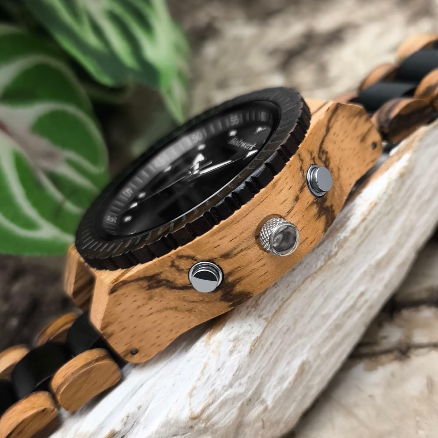 Holzwerk Germany Ręcznie wykonany designerski cyfrowy analogowy zegarek męski ekologiczny naturalny drewniany zegarek bransoletka zegarek LED brązowy czarny, czarny, brązowy