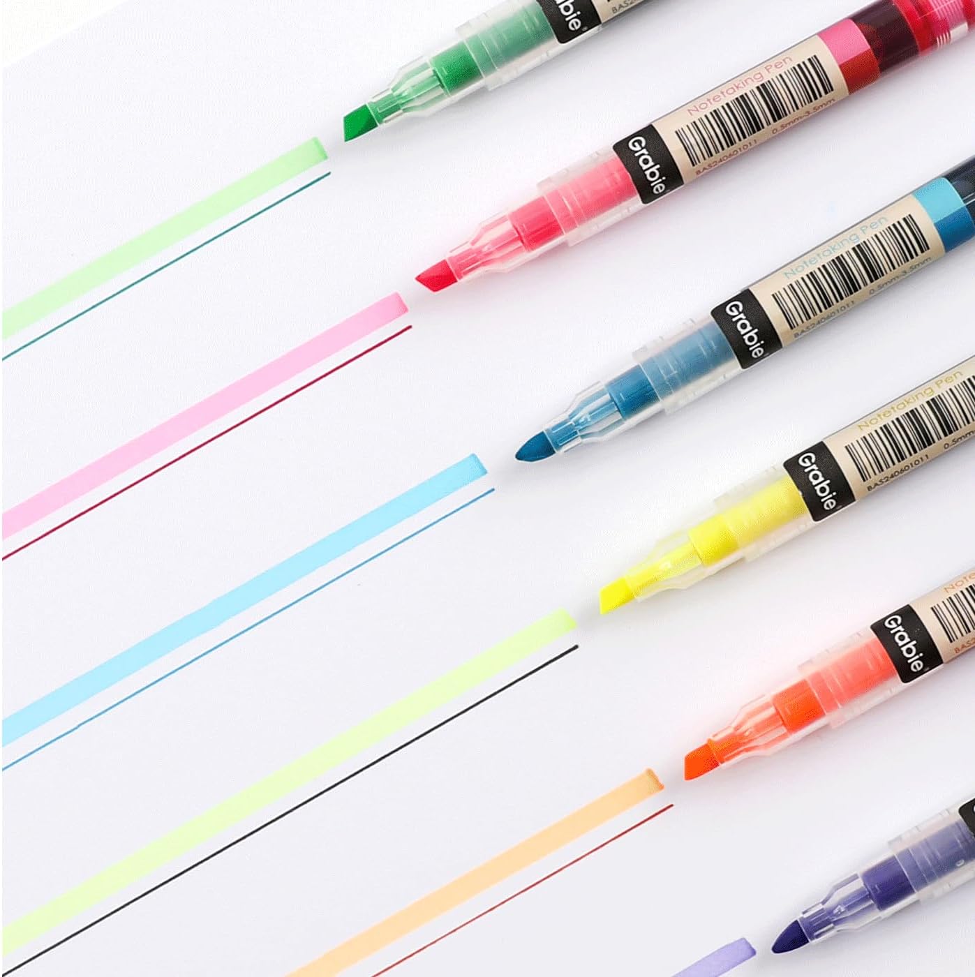 Grabie 2 Sets Bundle, Dual Tip Notetaking Pens (3.5mm Chisel + 0.5mm Needle), 12 Pcs Dual Tip Highlighter Markers for Journaling, Colored Pens for Note Taking and Adult Coloring Books