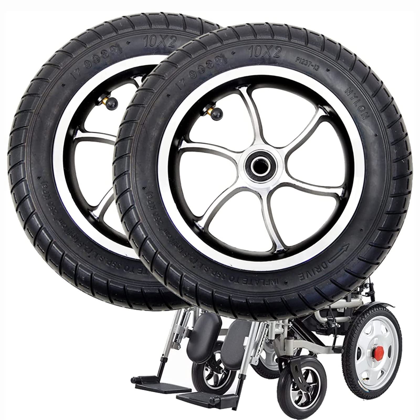 2 Ruedas para Silla de Ruedas, Ruedas Delanteras de Repuesto para Silla de Ruedas eléctrica, Ruedas de Goma Antideslizantes, Ruedas giratorias Negras, Ruedas Delanteras inflables, 10 Pulgadas