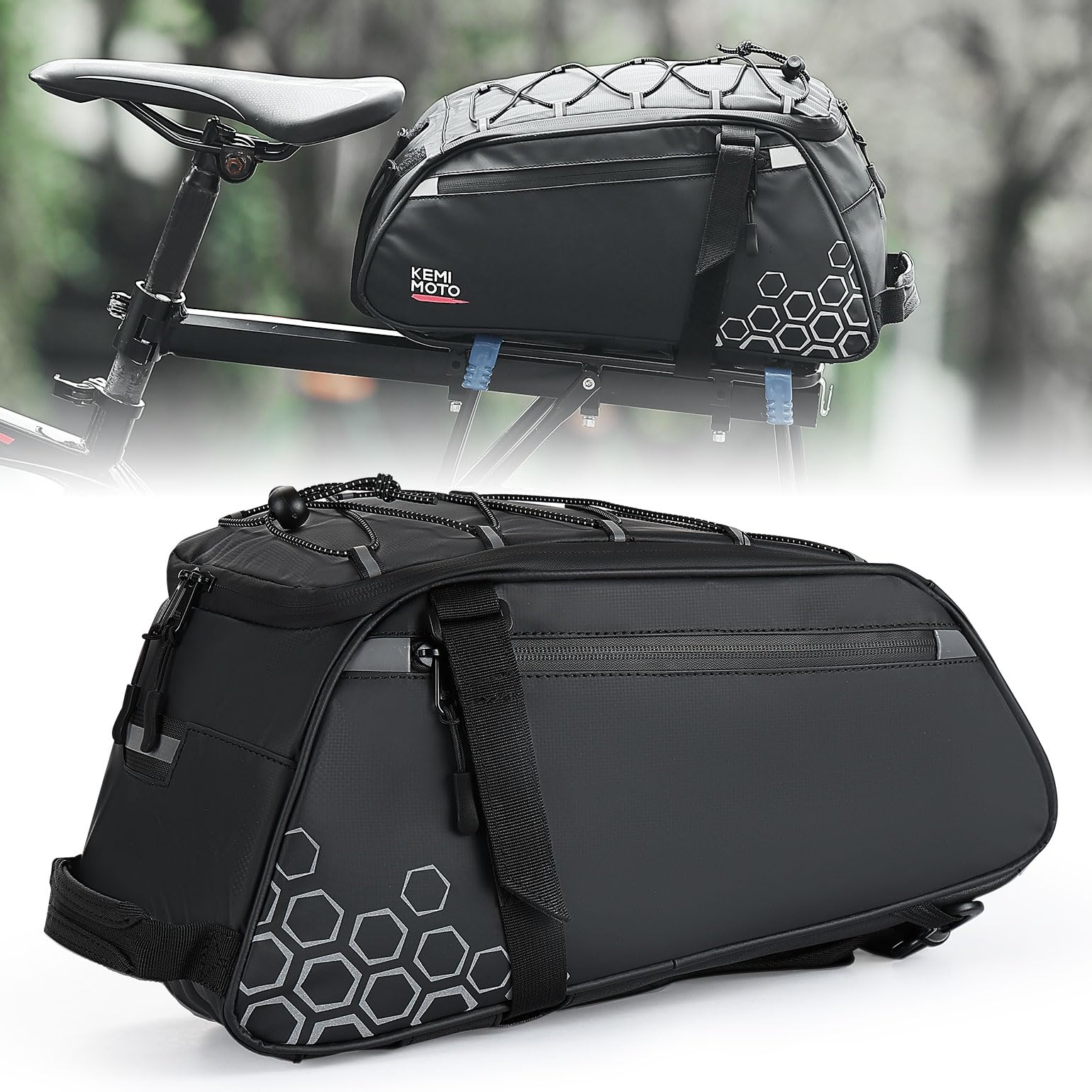 Cycle Rear Rack Bags Rack Sack KEMIMOTO 11L Bike Rear Rack Bag - Fully Reflective Water ...