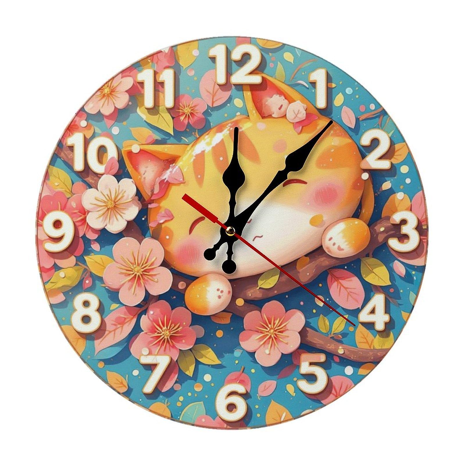 Horloge murale chat de dessin animé 25cm avec grands chiffres pour cuisine