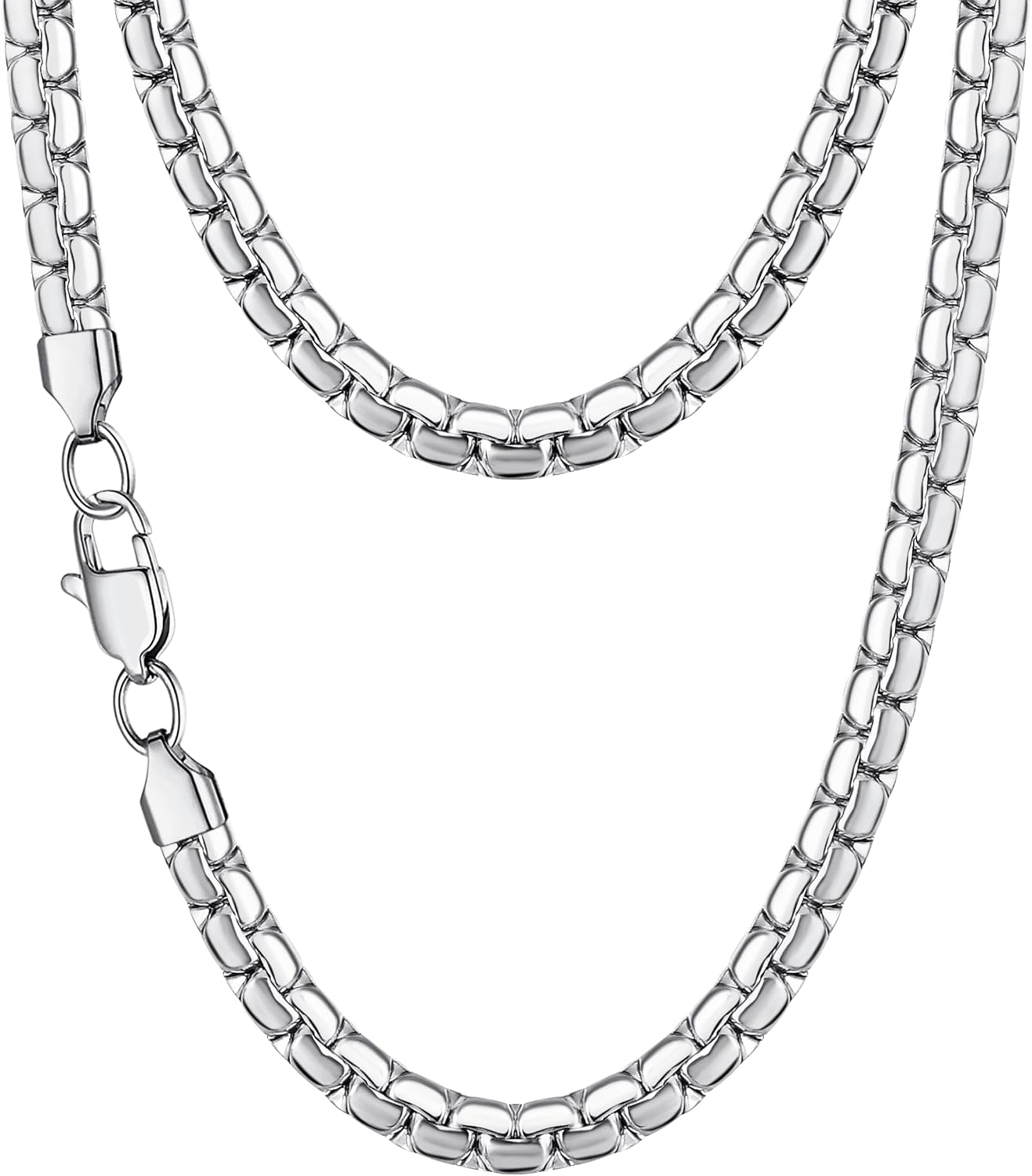 Jewlpire 4mm/5mm/6mm Silver/18K Gold Plated Flat Link Chain Necklace for Men, Stainless Steel Chain for Men, Hypoallergenic Men's Chain Necklaces 16 18 20 22 24 26 Inch
