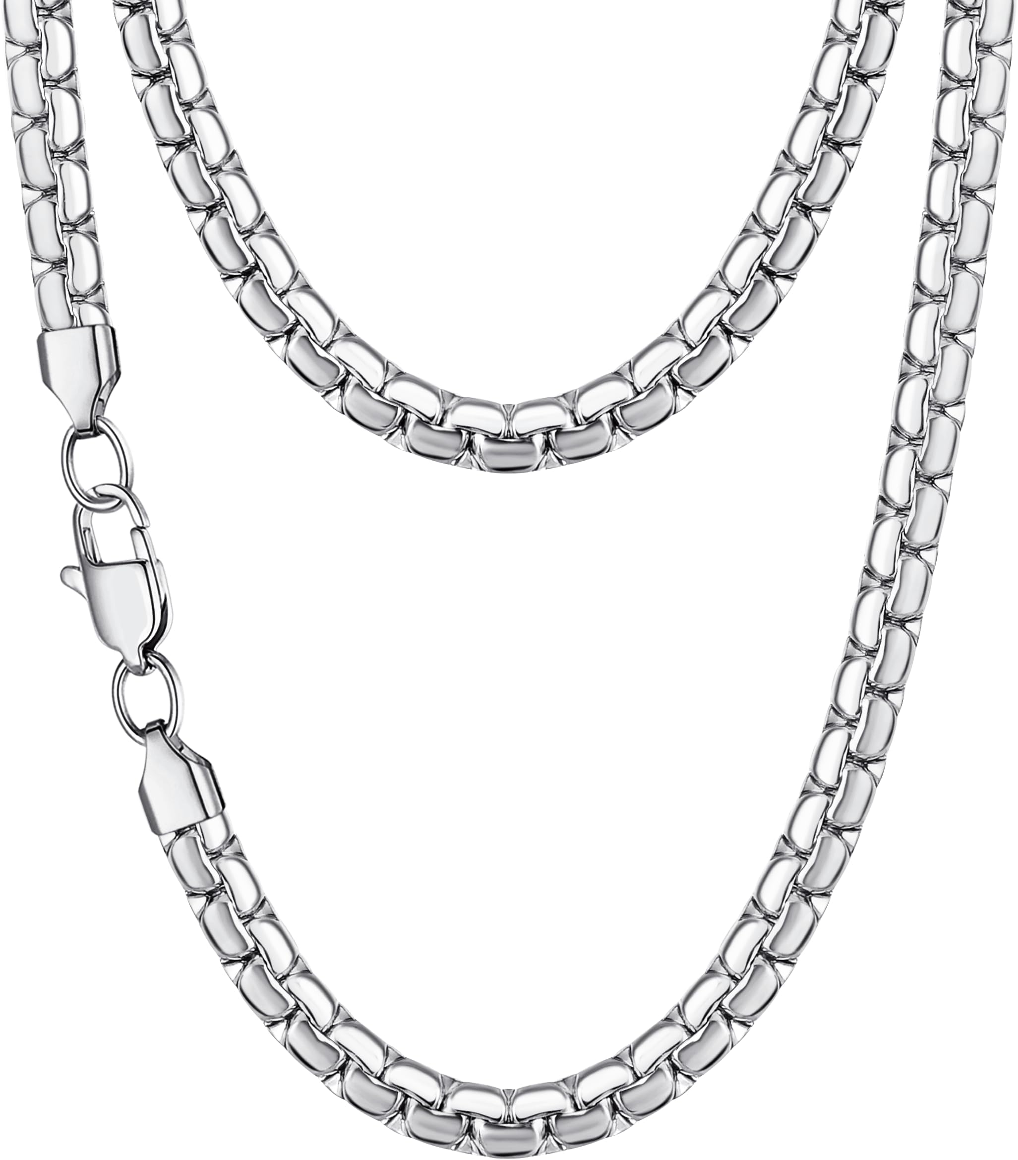 4mm/5mm/6mm Silver/18K Gold Plated Flat Link Chain Necklace for Men, Stainless Steel Chain for Men, Hypoallergenic Men's Chain Necklaces 16 18 20 22 24 26 Inch