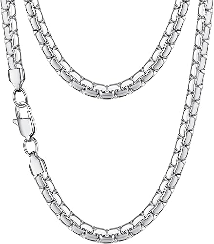 Jewlpire Silver Chain Necklace for Men, 4mm Silver Chain for Men, Stainless Stee
