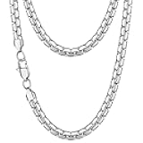 4mm/5mm/6mm Silver/18K Gold Plated Flat Link Chain Necklace for Men, Stainless Steel Chain for Men, Hypoallergenic Men's Chain Necklaces 16 18 20 22 24 26 Inch